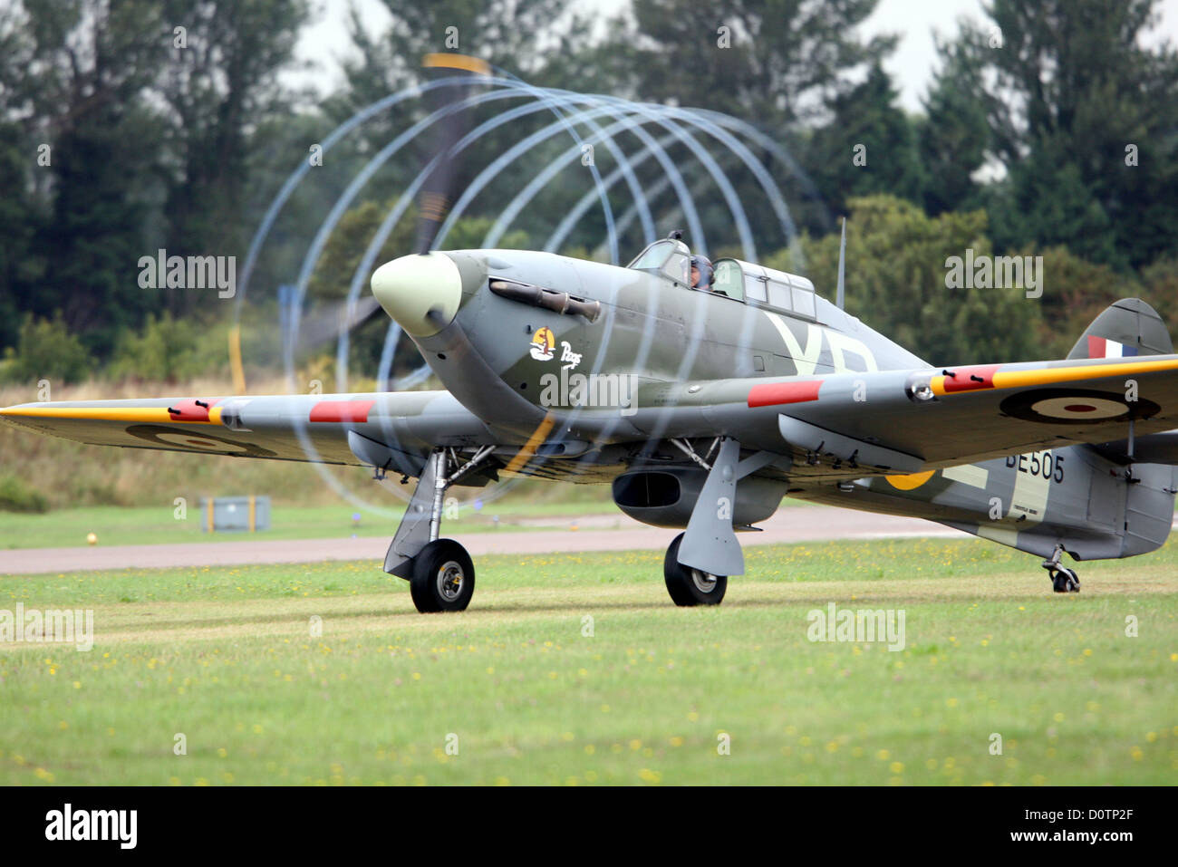 Hawker Hurricane Mk 2B. XPL. propeller vortex in low cloud Stock Photo