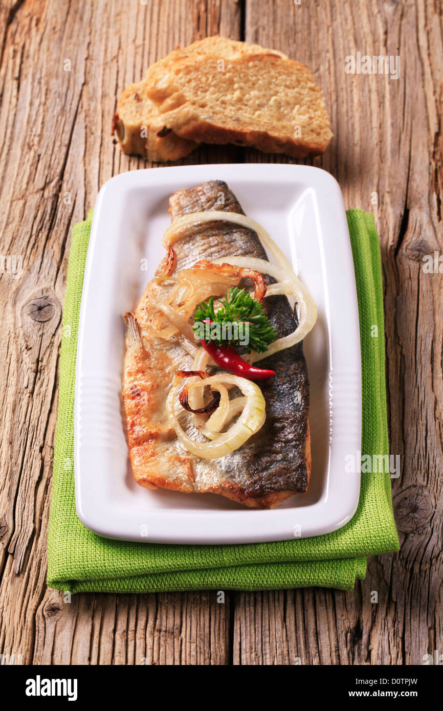 Pan fried trout with bread Stock Photo Alamy