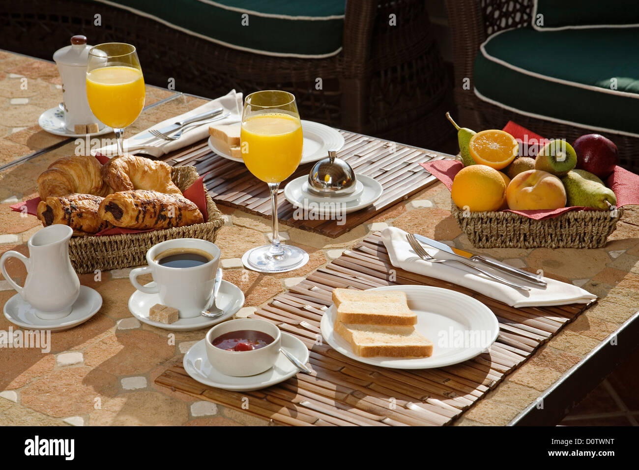 Breakfast on the terrace golf Albayt Resort and Spa Wellness Center Estepona Malaga Andalusia Spain Stock Photo