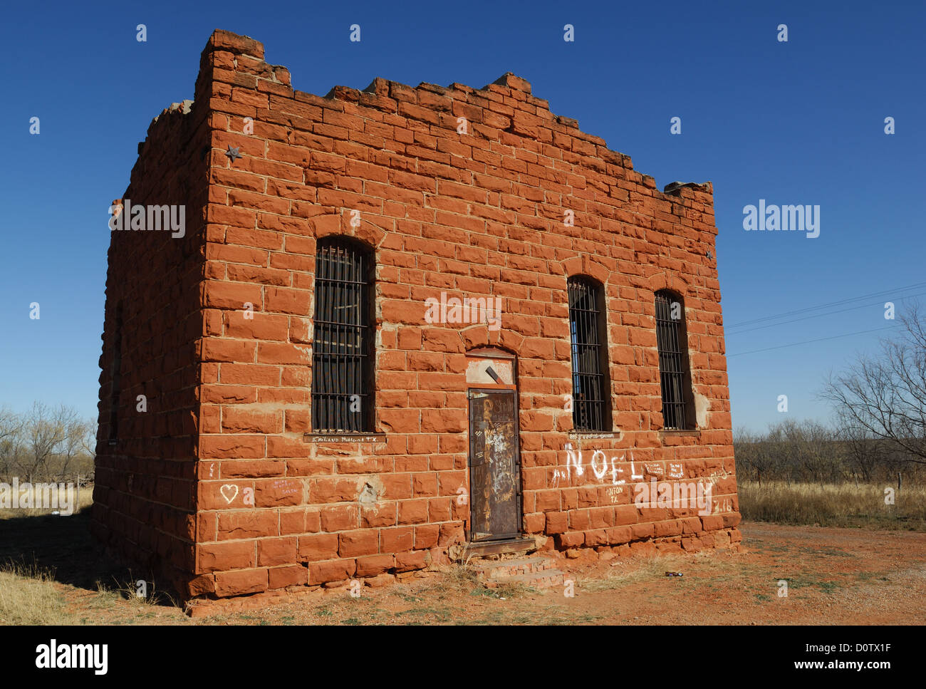 Old historic jailhouse at Clarendon Texas Stock Photo