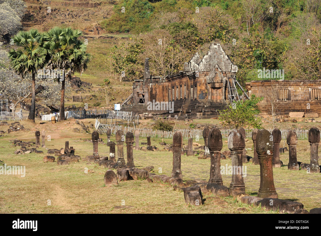 Laos, Asia, Wat Phu, Unesco, world heritage, palace, columns, historical, archeology, Khmer Stock Photo