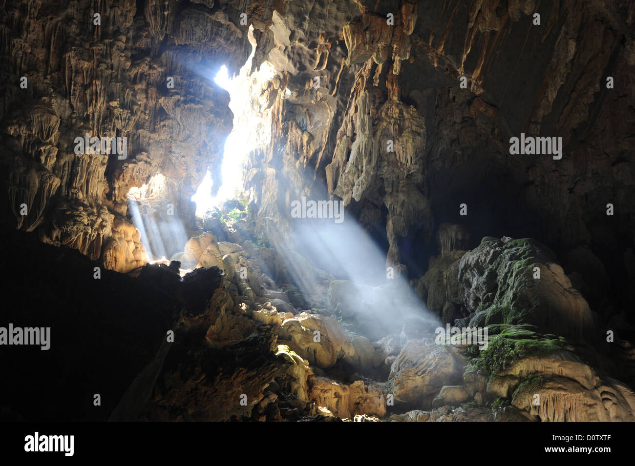 Laos, Asia, grotto, cave, Pukham, Vang Vieng, light, stalactites, Stalagmites Stock Photo