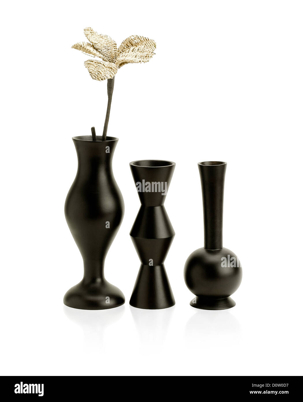 Different shape and designed of wooden vases Stock Photo