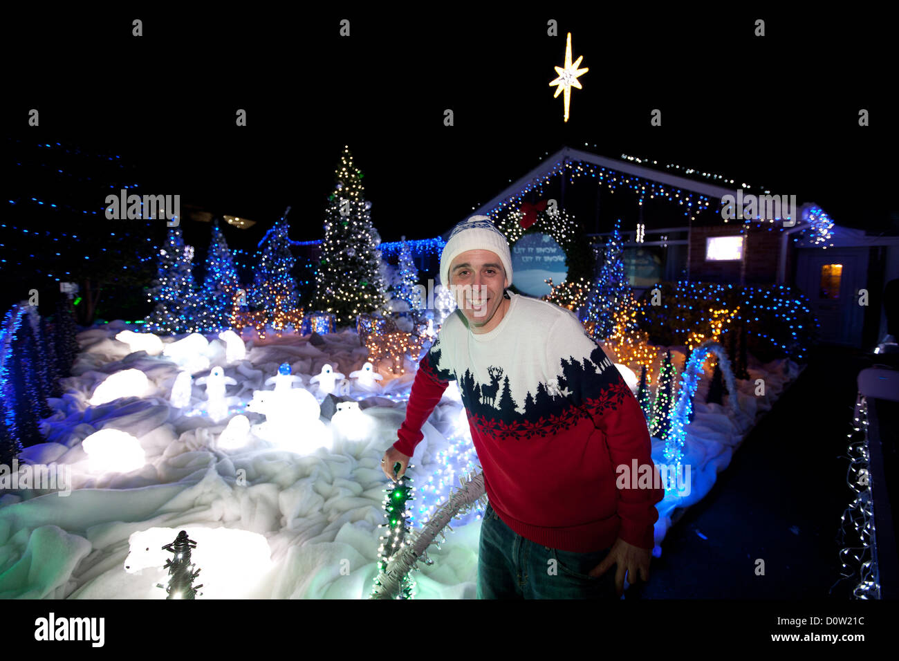Paul Toole,37,in front of his bungalow/house at switch on of the