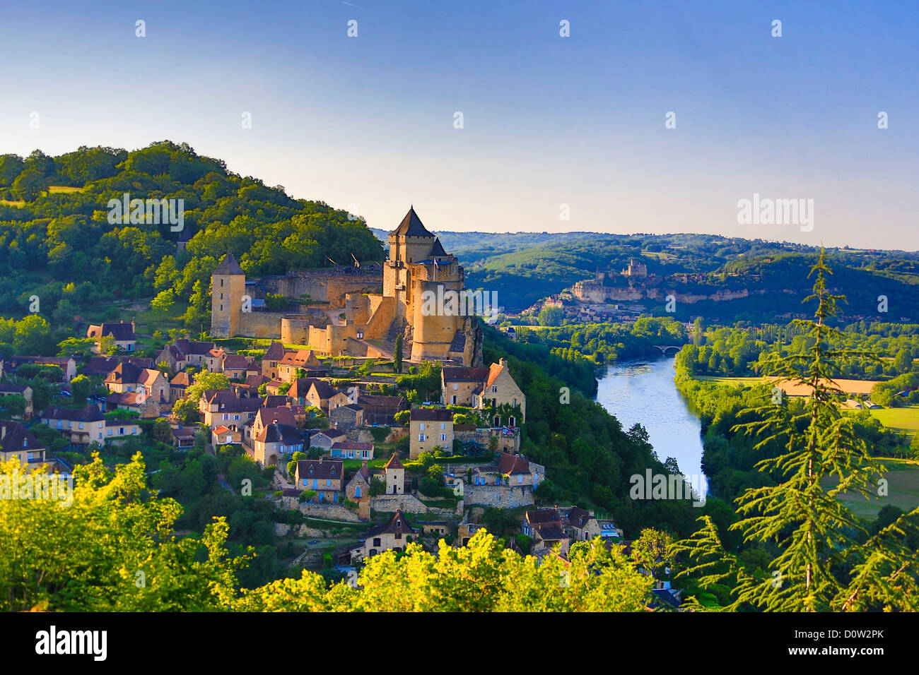 France, Europe, travel, Dordogne, Castelnaud, Milandes, Castle, architecture, medieval, skyline, steep, rocks, tower, traditiona Stock Photo