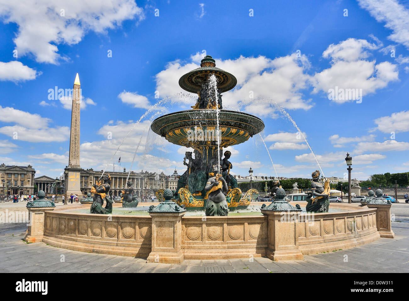 France, Europe, travel, Paris, City, Concorde, Square, Place de la Concorde, Fountain, Mars, Luxor, Obelisk, architecture, art, Stock Photo