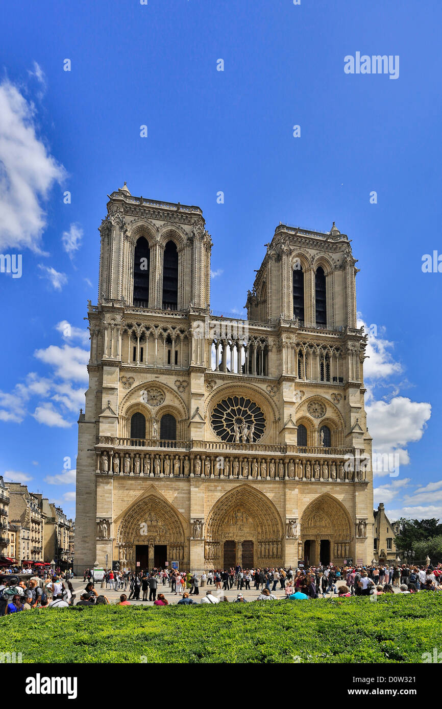 France, Europe, travel, Paris, City, Notre Dame, architecture, cathedral, catholic, gothic, history, people, skyline, tourism, U Stock Photo