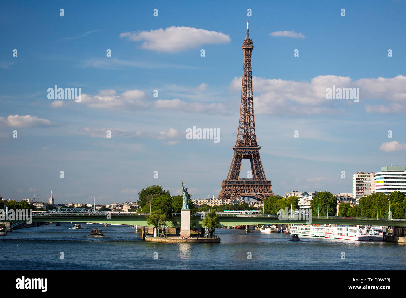 France, Europe, travel, Paris, City, Eiffel Tower, Statue, Liberty, Seine, River, architecture, art, artistic, history, monument Stock Photo