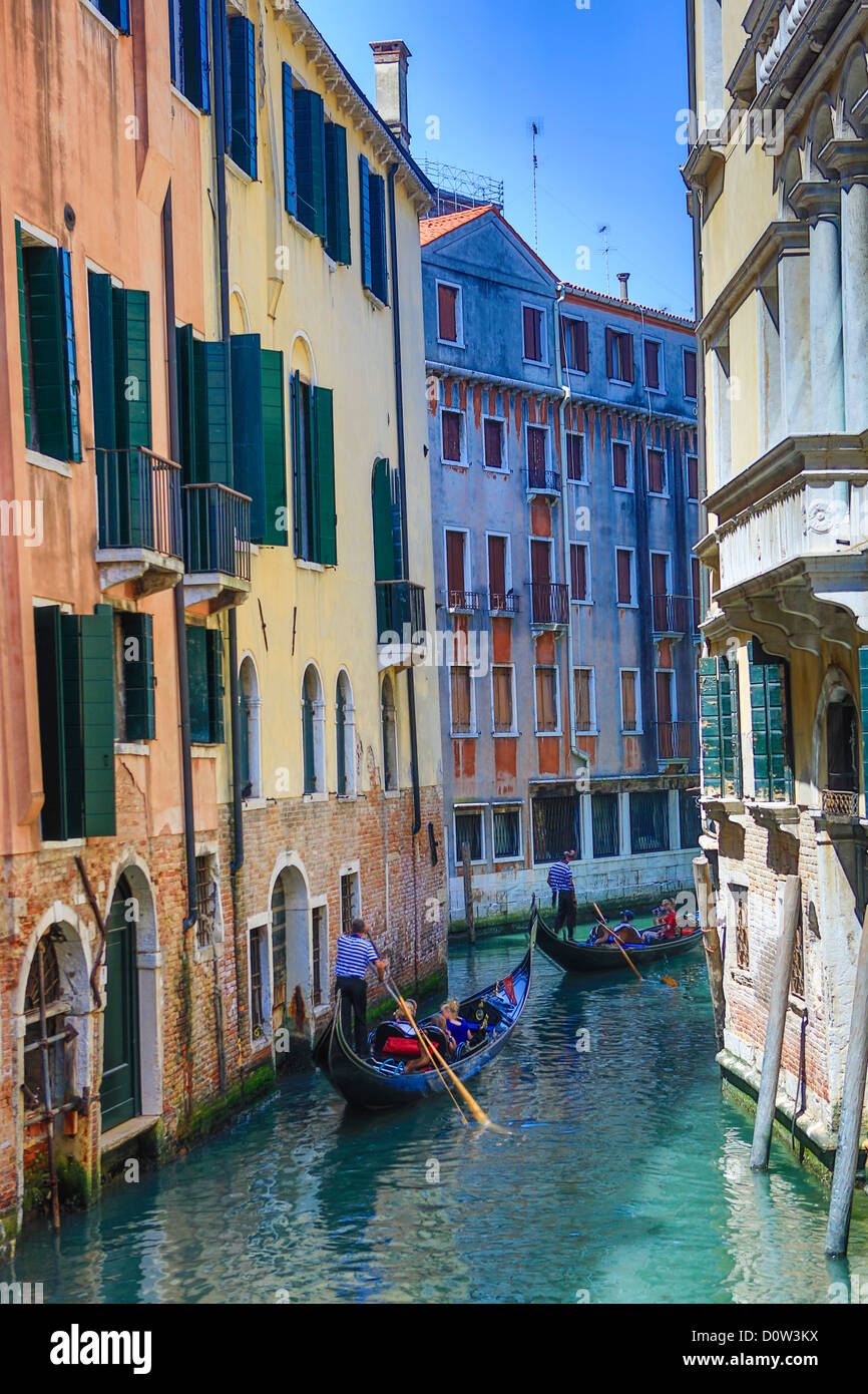 Italy, Europe, travel, Venice, Gondolas, boats, canal, gondola, tourism, Unesco, Stock Photo