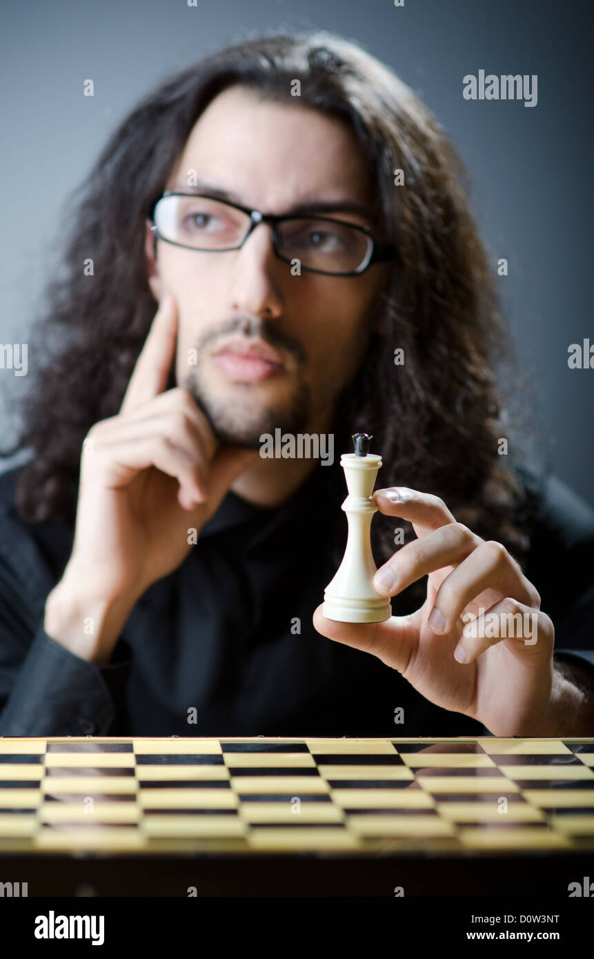 Chess player playing his game Stock Photo Alamy