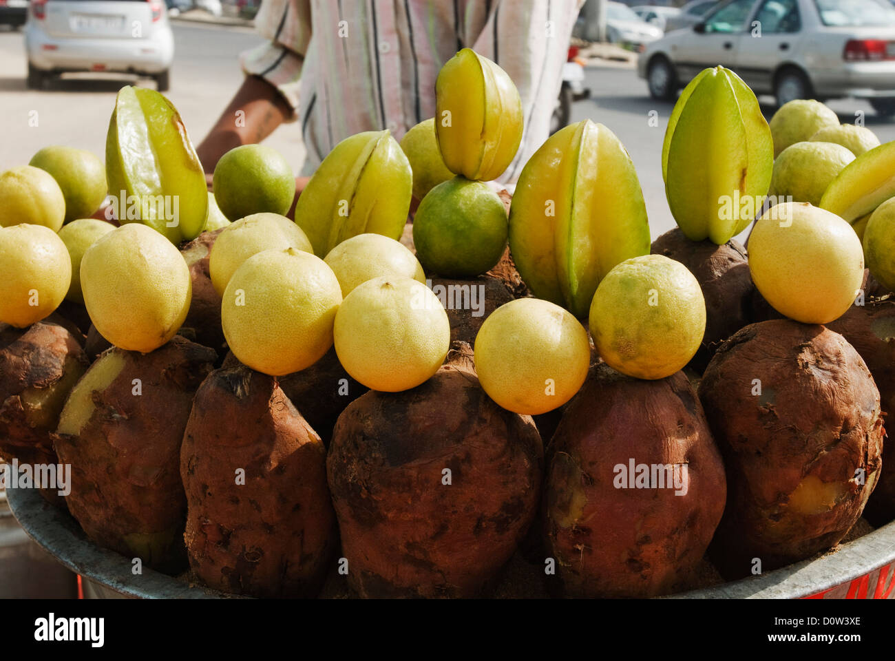Closeup of fruits at a market stall, Gurgaon, Haryana, India Stock