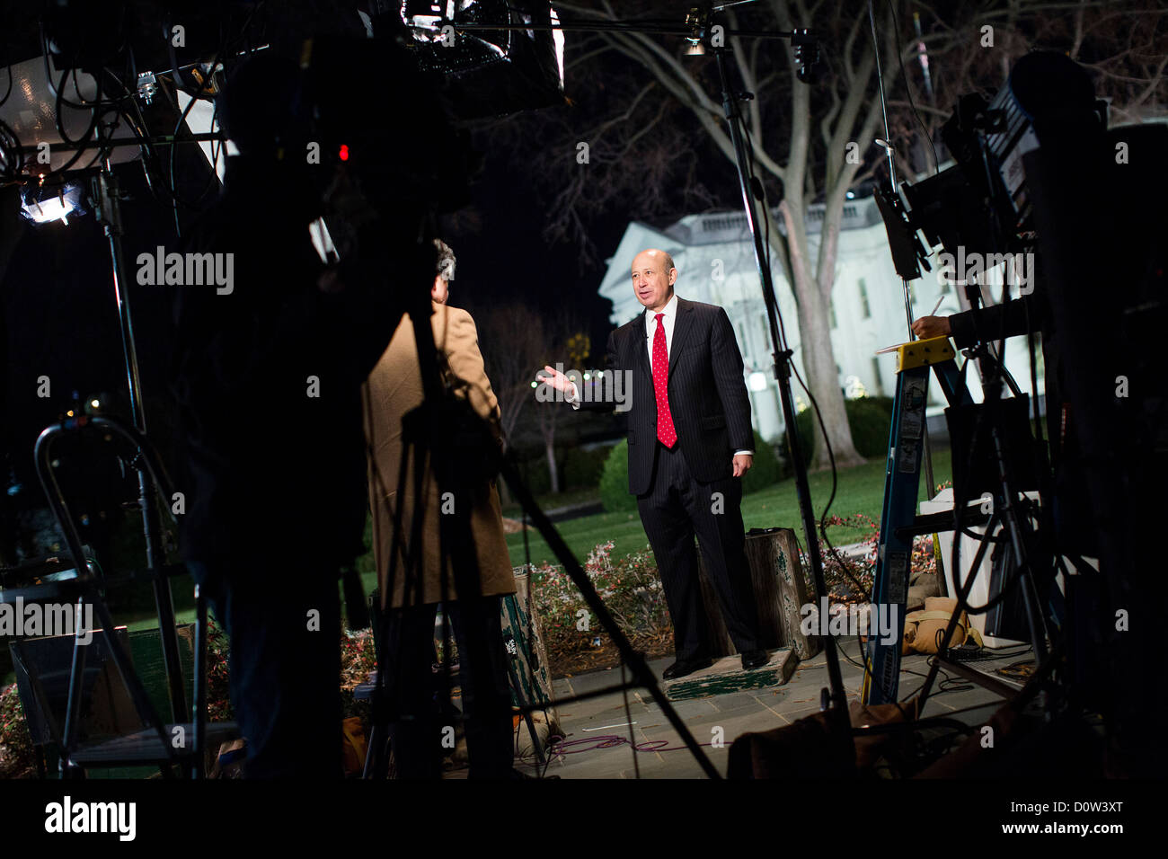 Lloyd Blankfein, Chairman and CEO of Goldman Sachs speaks outside of the White House.  Stock Photo