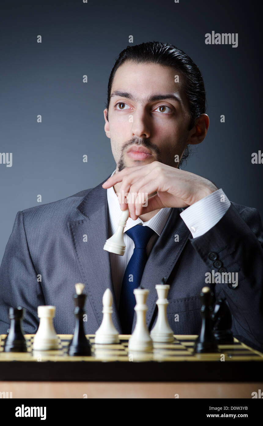 Chess player playing his game Stock Photo Alamy