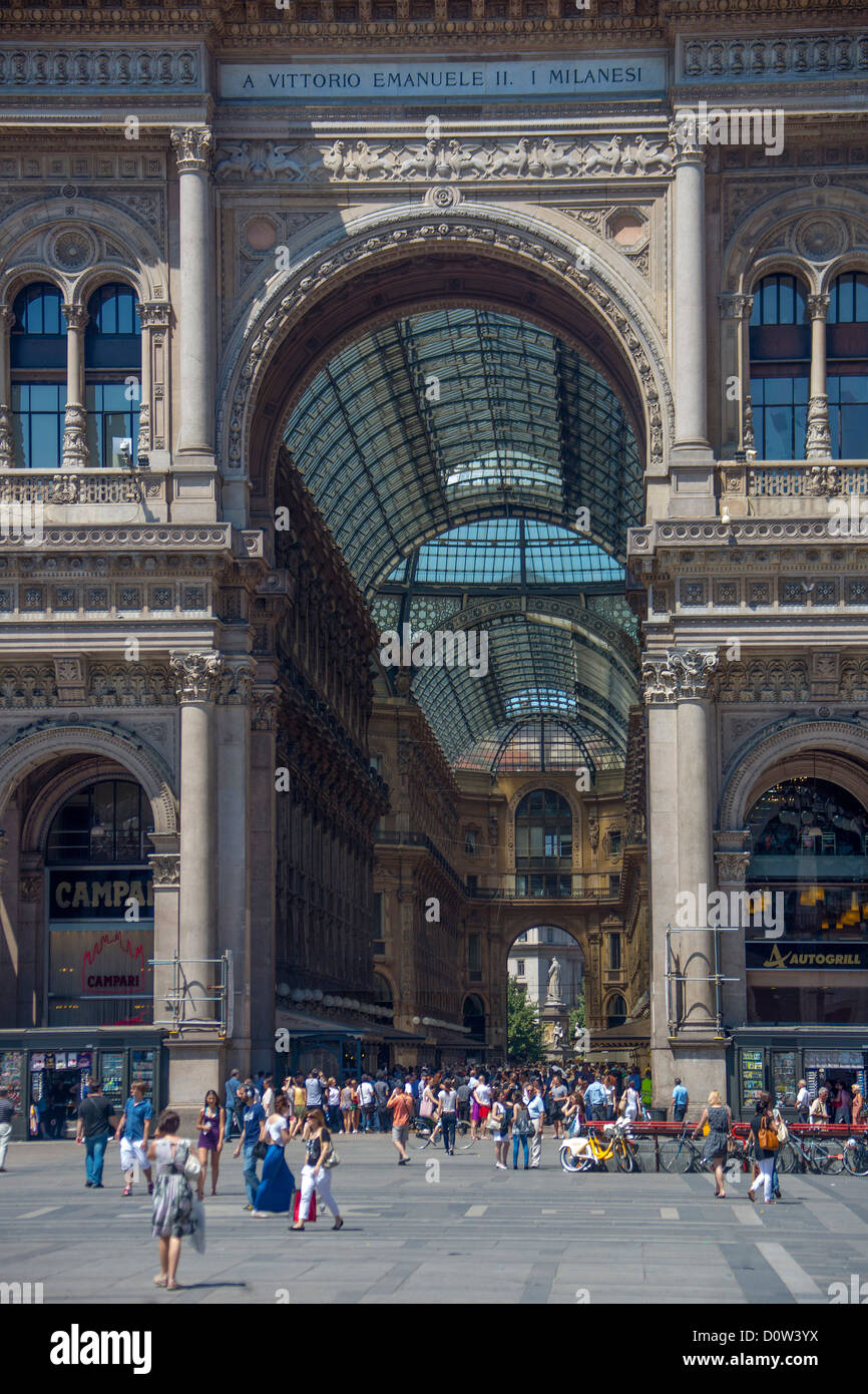 Italy Europe travel Milano Milan City Vittorio Emanuele Galleria architecture center columns downtown gallery gate Stock Photo