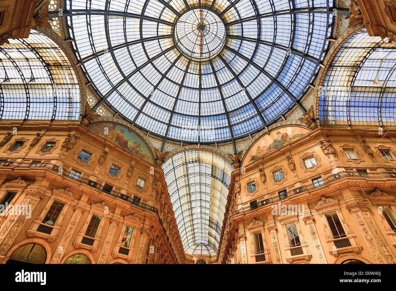 Italy Europe travel Milano Milan City Vittorio Emanuele Galleria architecture center columns downtown gallery gate Stock Photo