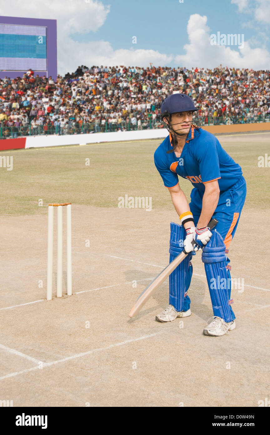 Cricket batsman at crease Stock Photo Alamy