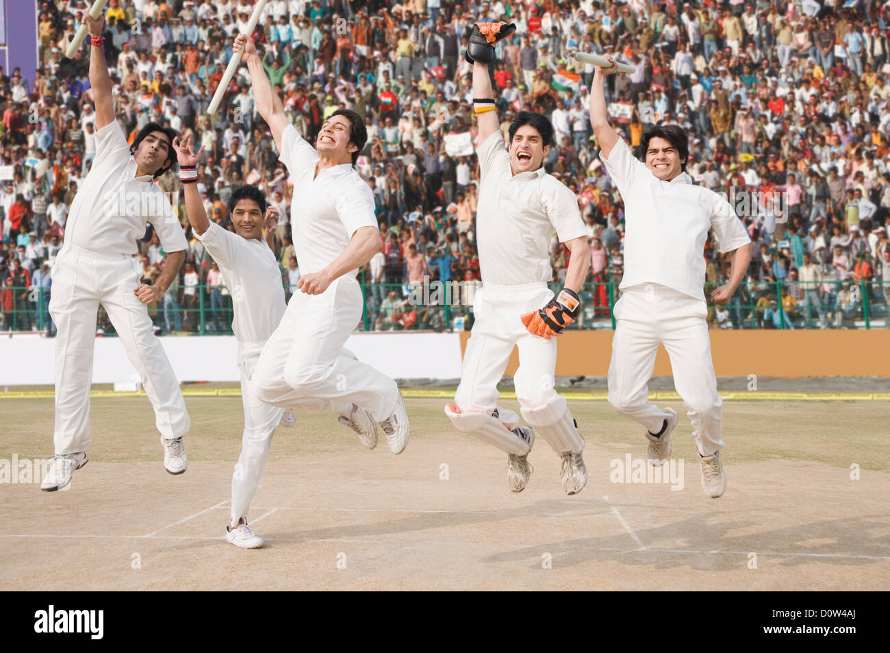 Cricket players celebrating their success Stock Photo