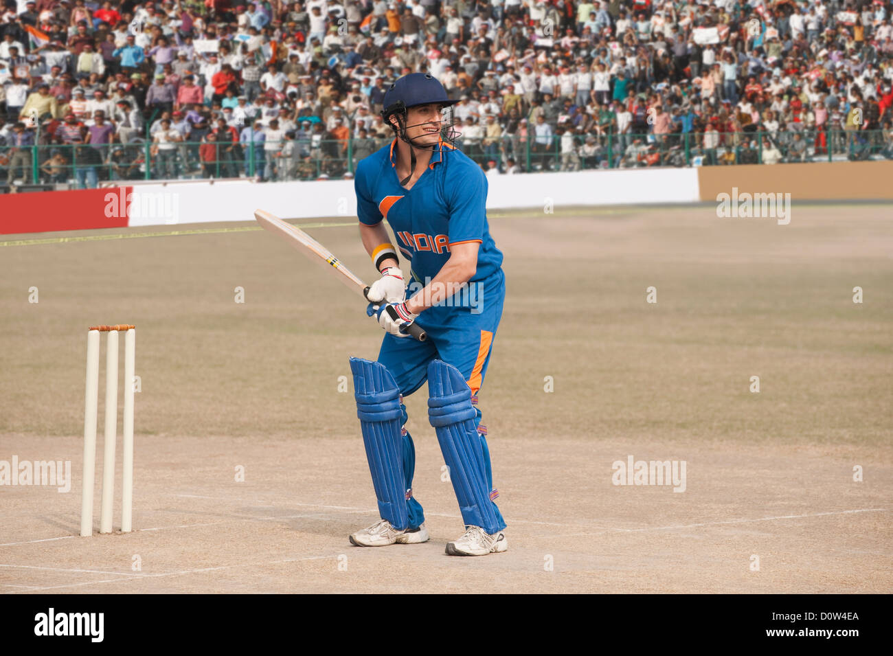 Cricket batsman at crease Stock Photo Alamy