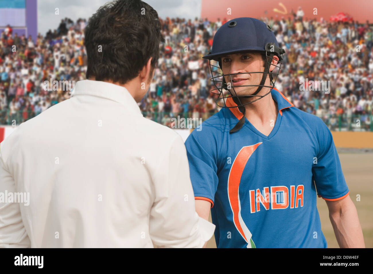 Cricket players shaking hands Stock Photo Alamy