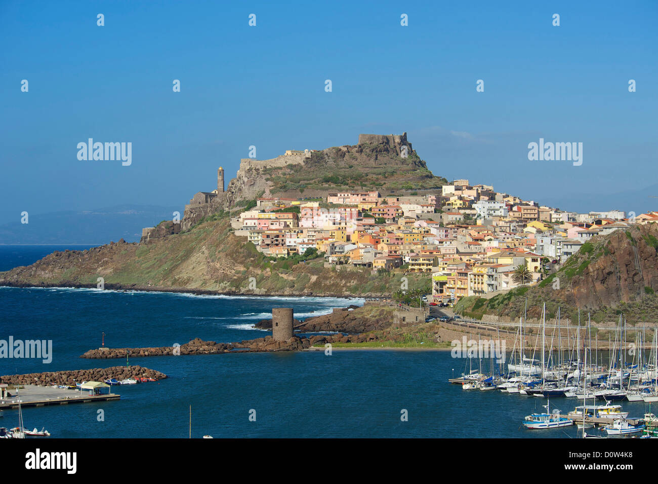 Italy, Sardegna, Sardinia, Europe, European, island, isle, islands, isles, Mediterranean Sea, day, Castelsardo, town, city, Stock Photo
