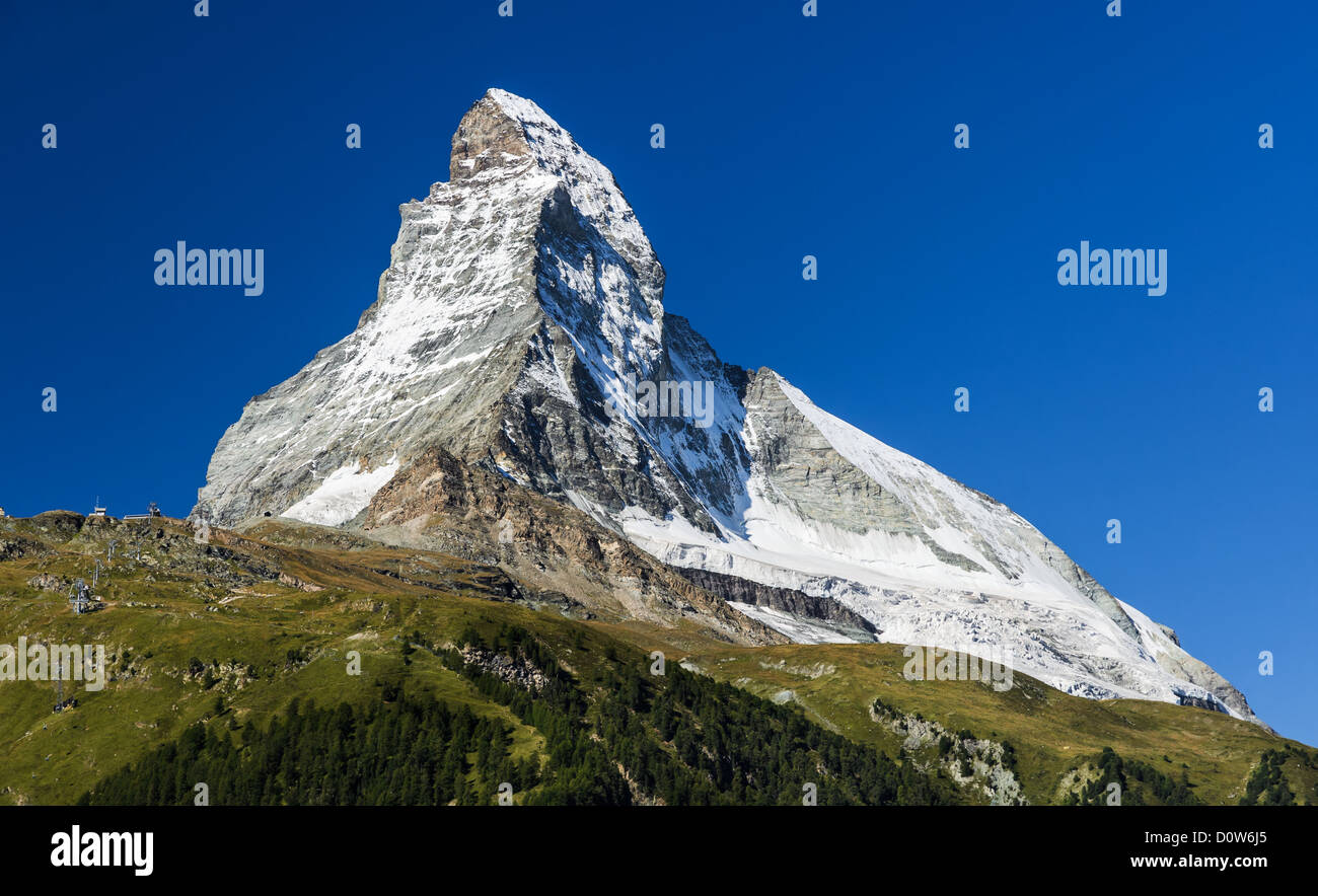 Matterhorn (Monte Cervino) is one of the highest summits from Europe. Zermatt, Switzerland. Stock Photo