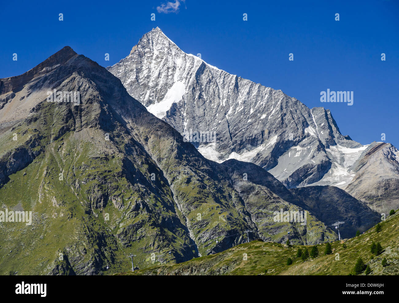 Pennine Alps are high mountains near Zermatt, on the border between Switzerland and Italy. Stock Photo
