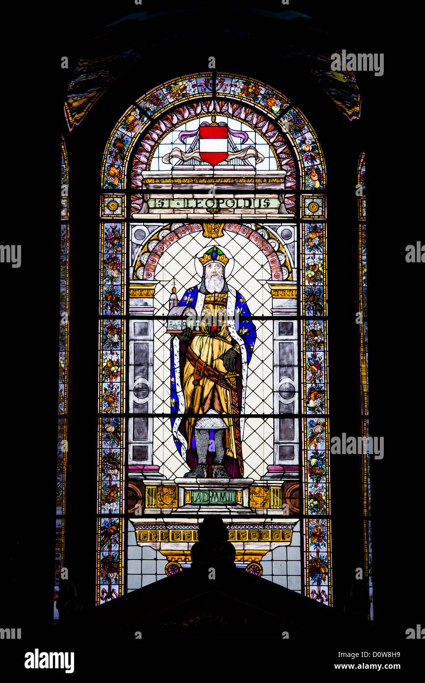 Saint Leopold on stained glass window in the St Stephen Basilica in Budapest, Hungary. Stock Photo