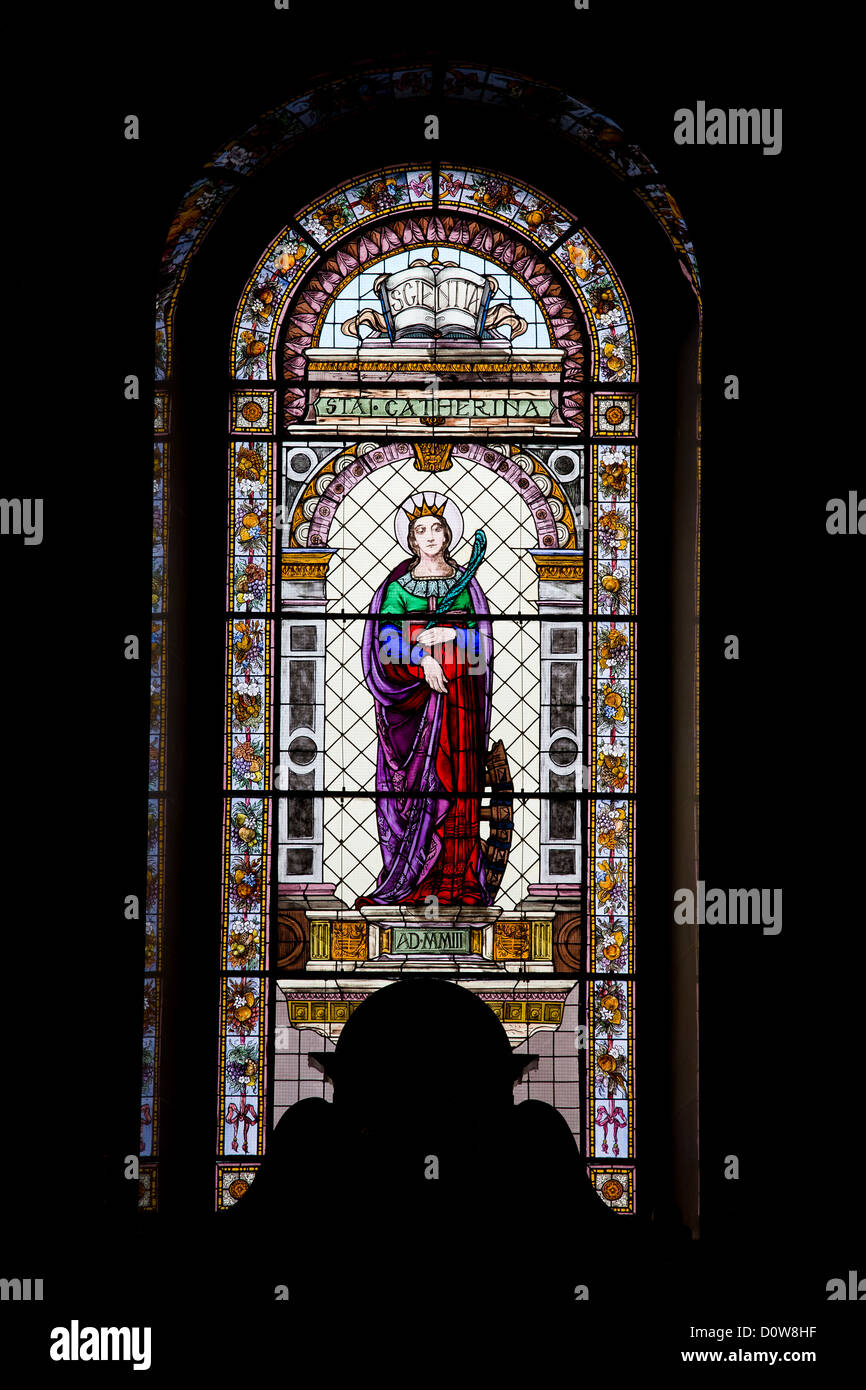 Saint Catherine on stained glass window in the St Stephen Basilica in ...