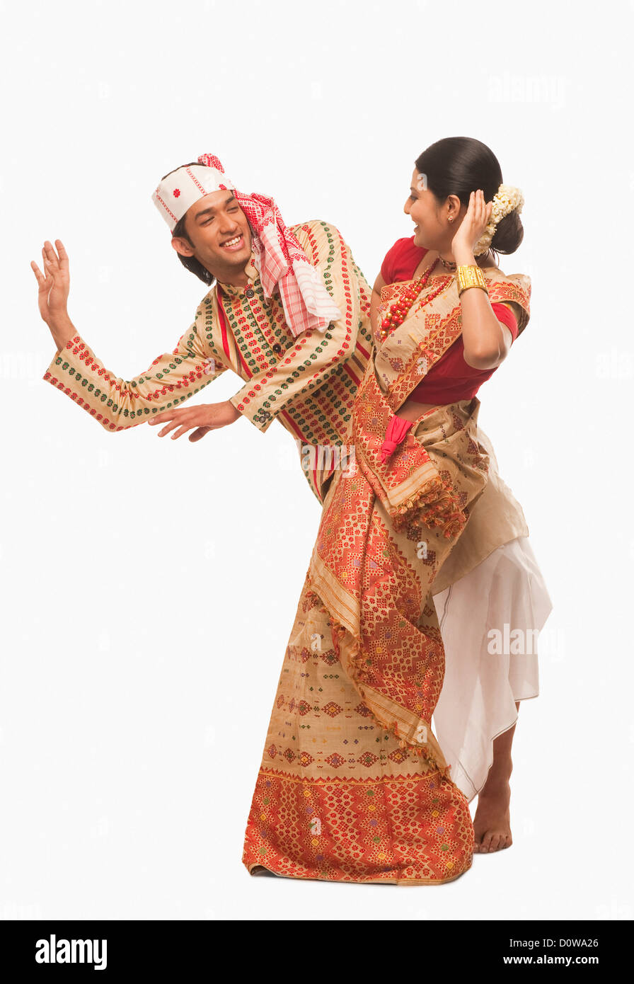 Couple dancing on Bihu festival Stock Photo