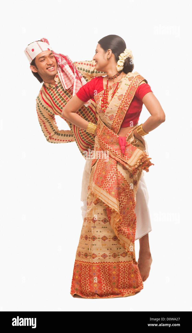 Couple dancing on Bihu festival Stock Photo