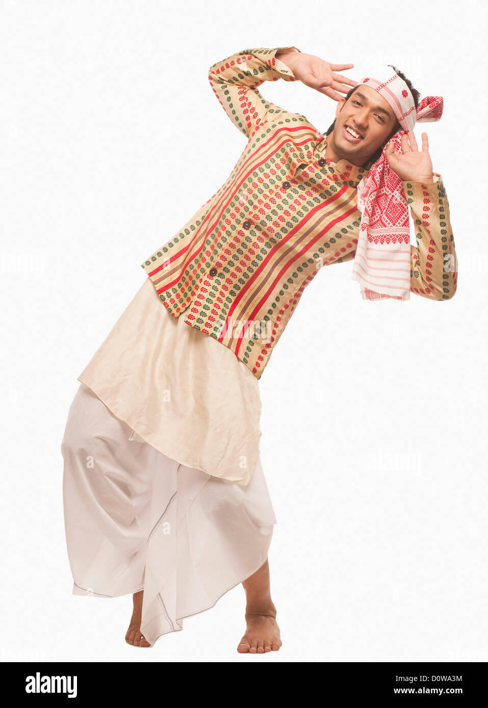 Portrait of a man dancing on Bihu festival Stock Photo