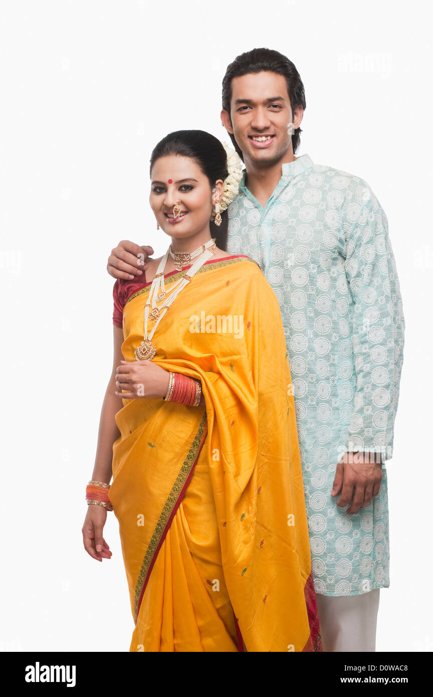 Indian couple in traditional clothing hi-res stock photography and ...