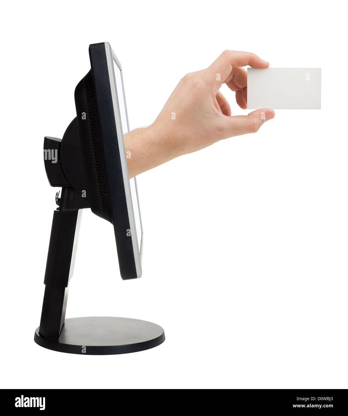 Computer screen and hand with card Stock Photo - Alamy