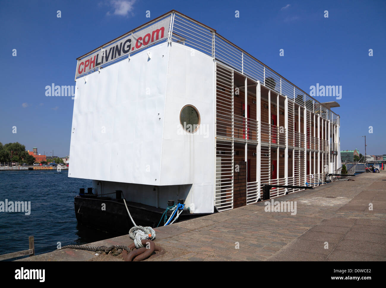 The floating boat Hotel CPHLIVING moored at Islands Brygge in central Copenhagen, Denmark. Stock Photo