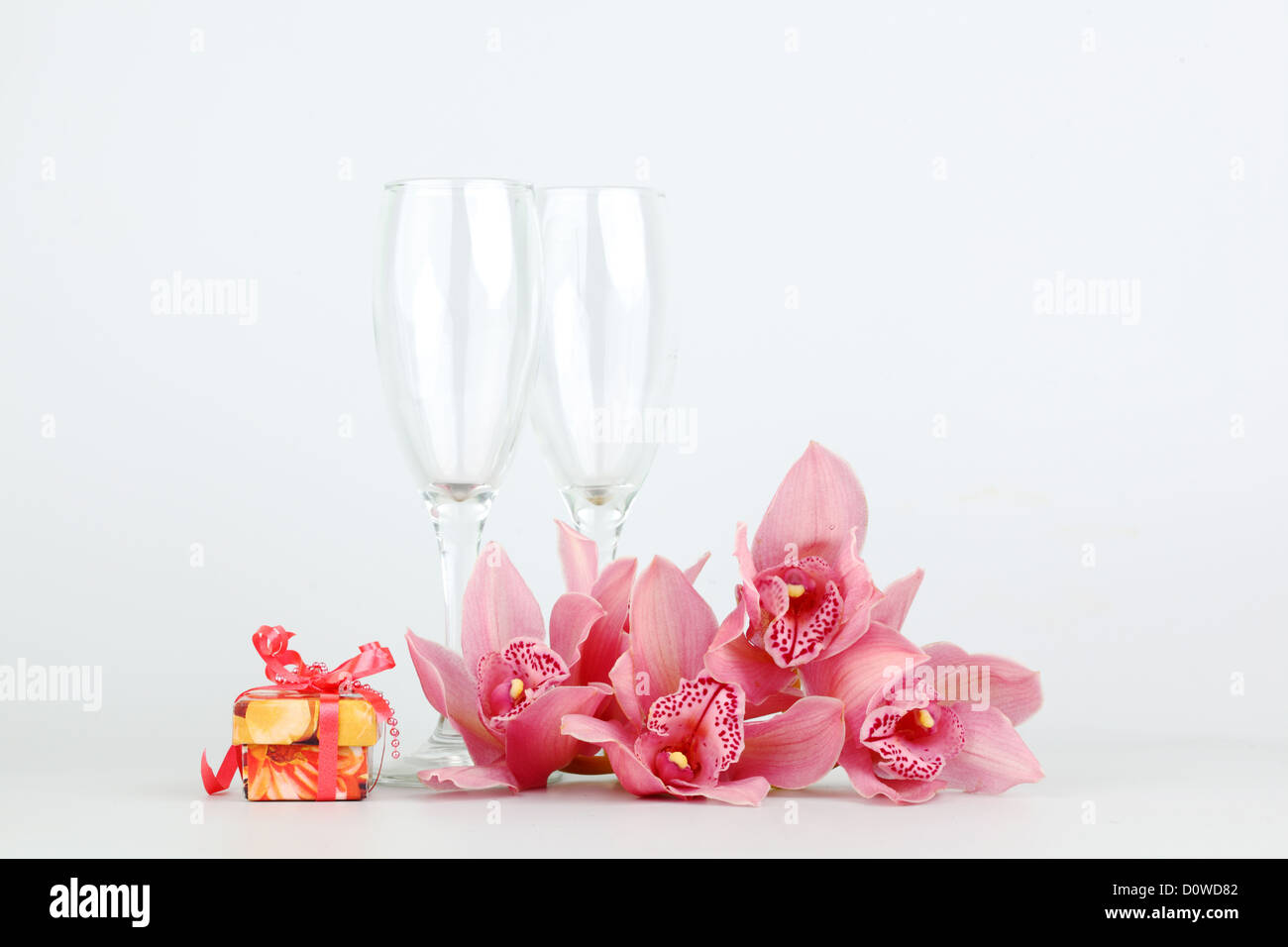 holyday card champagne and orchid Stock Photo