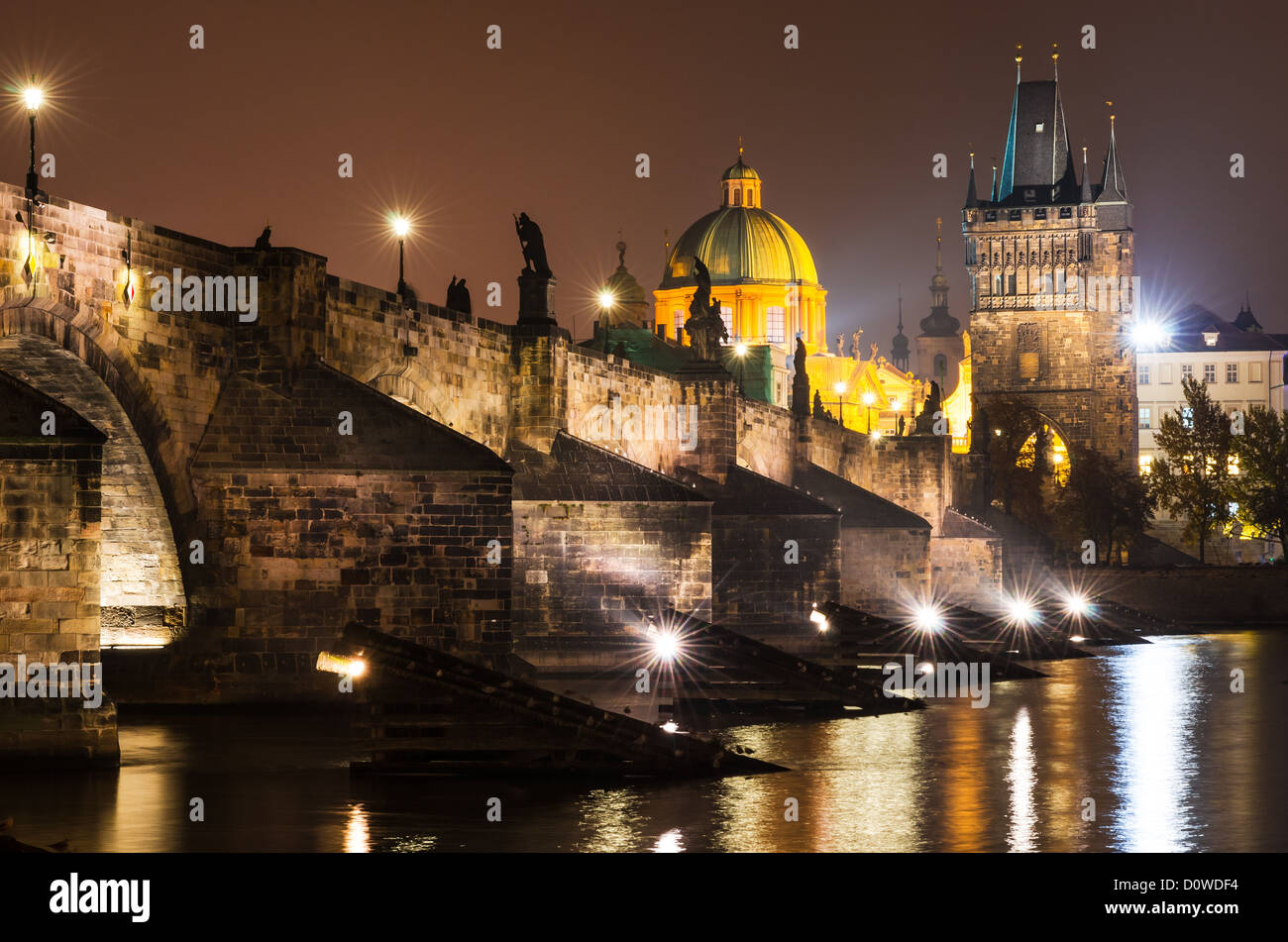 Charles Bridge (Karluv Most) is Prague’s most familiar monument. Stock Photo