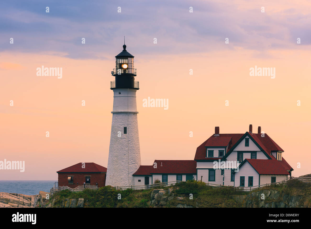 Portland Head Light is a historic lighthouse in Cape Elizabeth, Maine Stock Photo