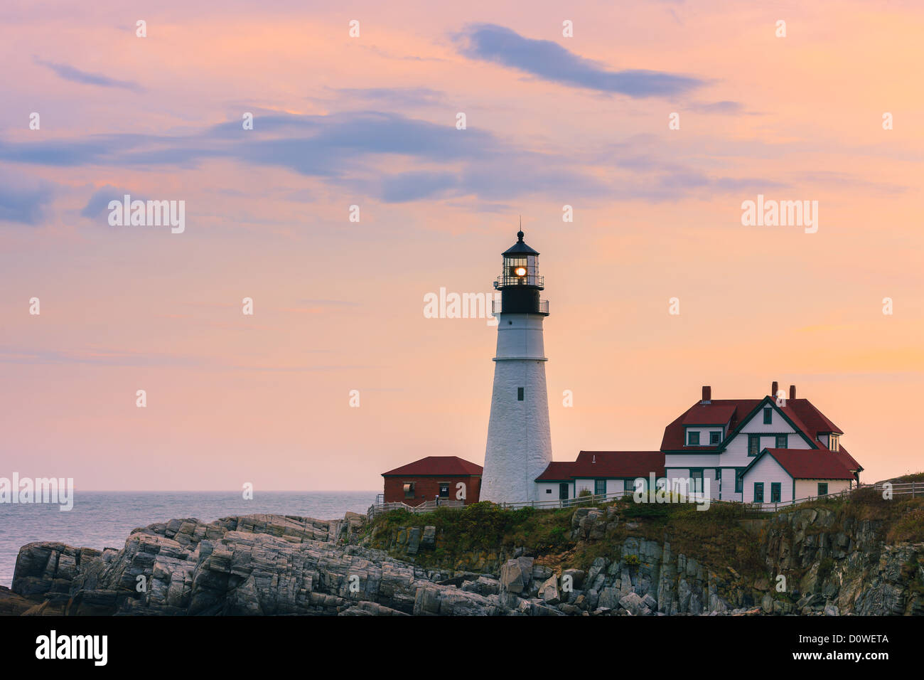 Portland Head Light is a historic lighthouse in Cape Elizabeth, Maine Stock Photo
