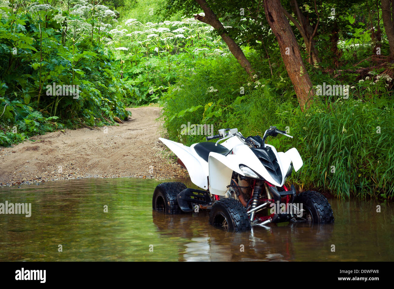 ATV Yamaha Raptor 350 parked in water Stock Photo