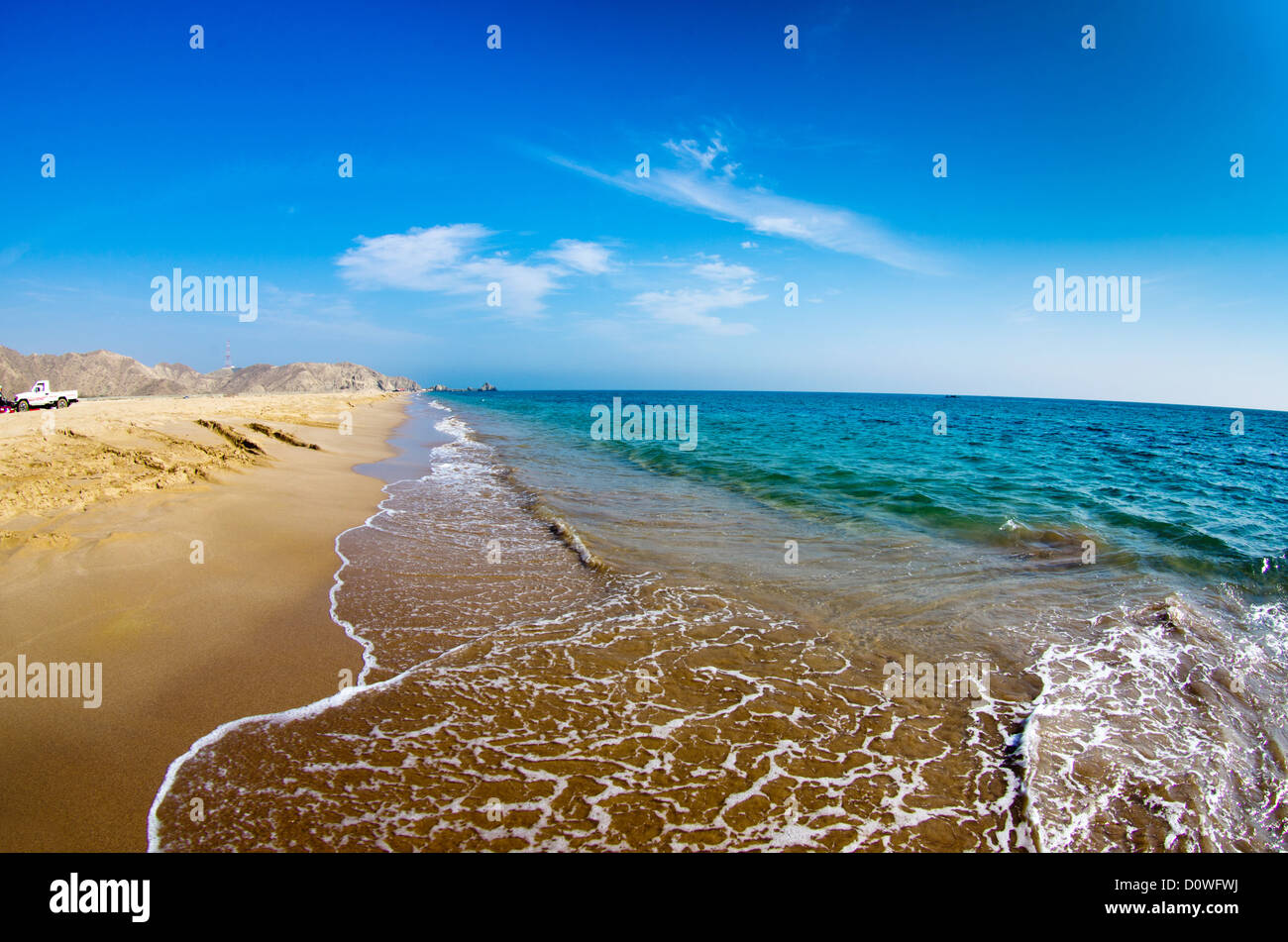 sand beach and blue sky Stock Photo