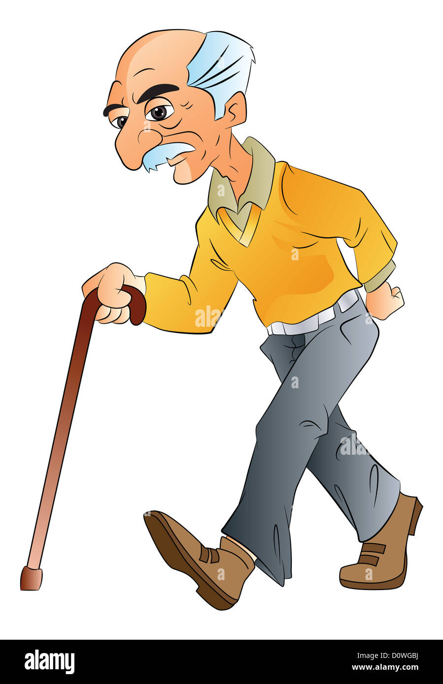 Old Man Walking with a Cane, vector illustration Stock 