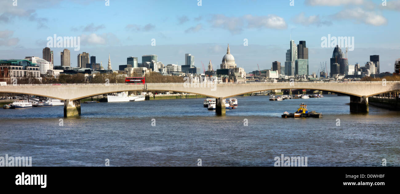 Panoramic view of London skyline taken from Charing Cross Road pedestrian walkway Stock Photo