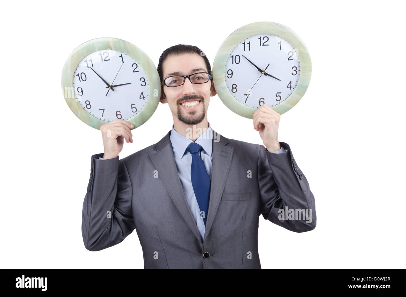 Man with clock isolated on white Stock Photo - Alamy