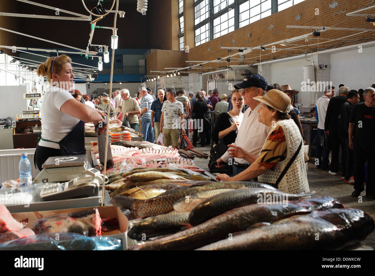 Bucharest, Romania, Fischhaendler in a market hall on Piata Obor Stock  Photo - Alamy