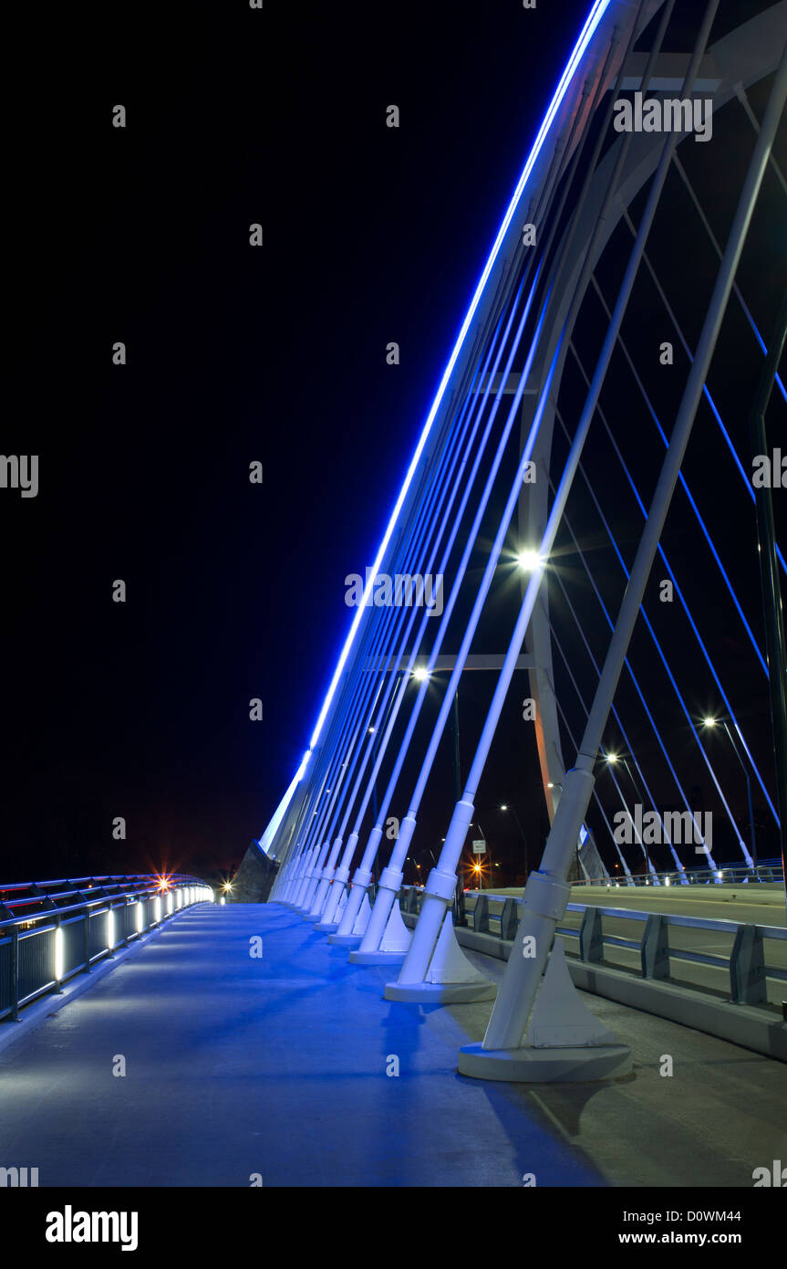 Lowry Avenue bridge and sidewalk at night in Minneapolis Minnesota