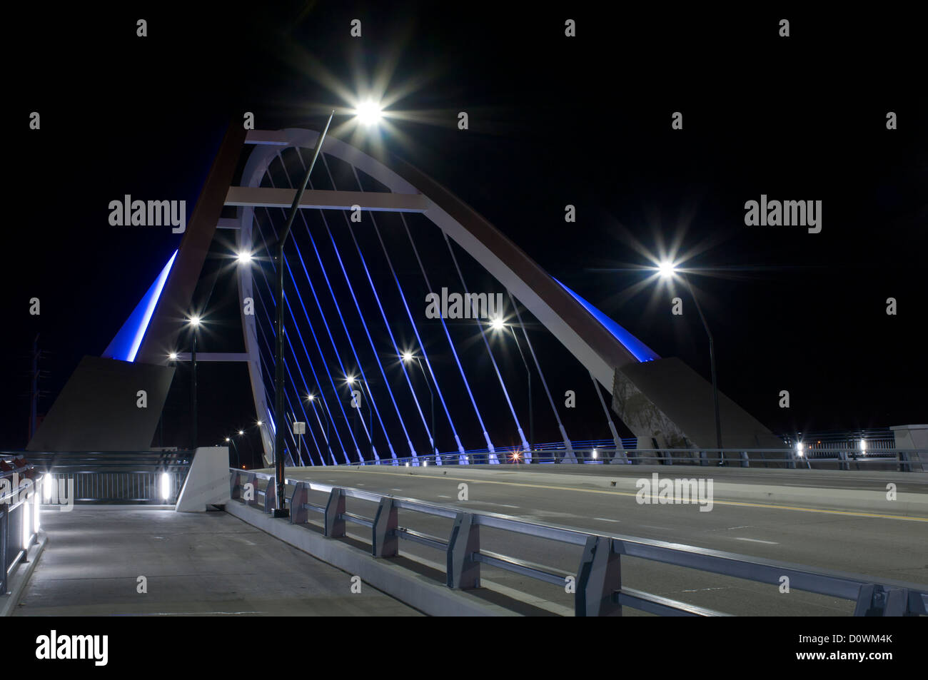 Lowry Avenue bridge and roadside at night in Minneapolis Minnesota Stock Photo