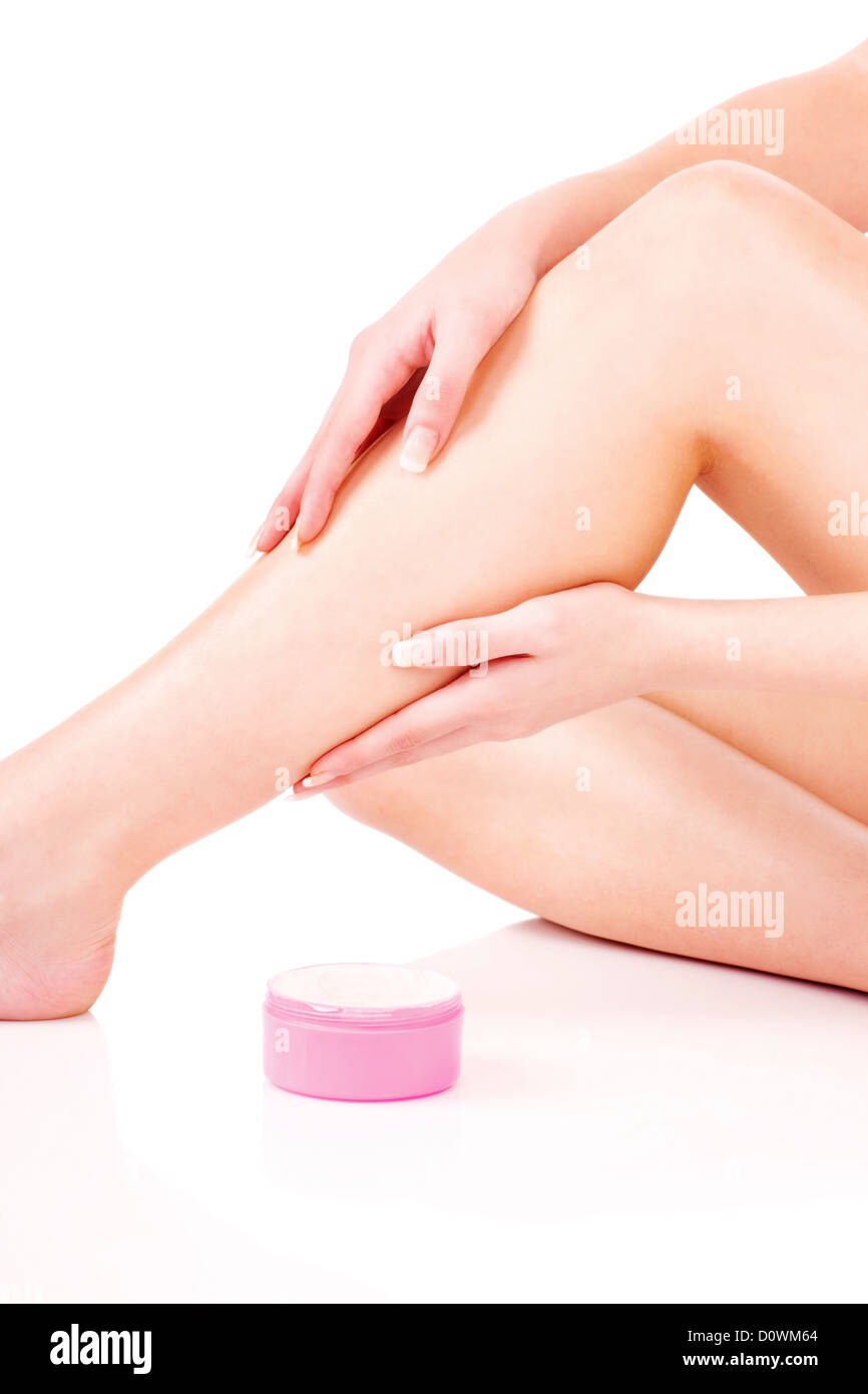 Legs cosmetic treatment, isolate on white background Stock Photo