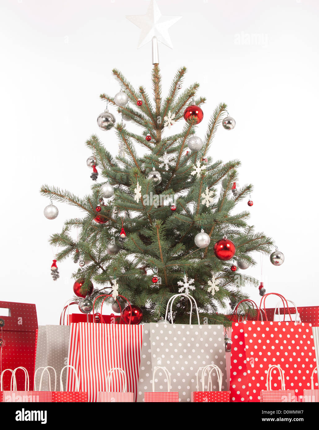 Decorated Christmas tree on white background Stock Photo Alamy