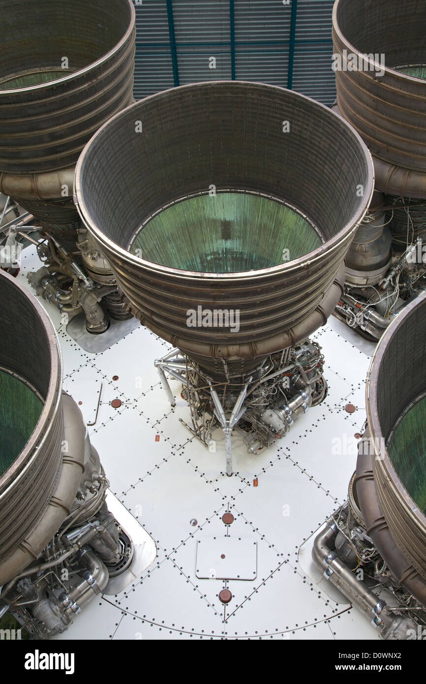 Saturn V rocket engines at the Kennedy Space Center in Florida Stock Photo