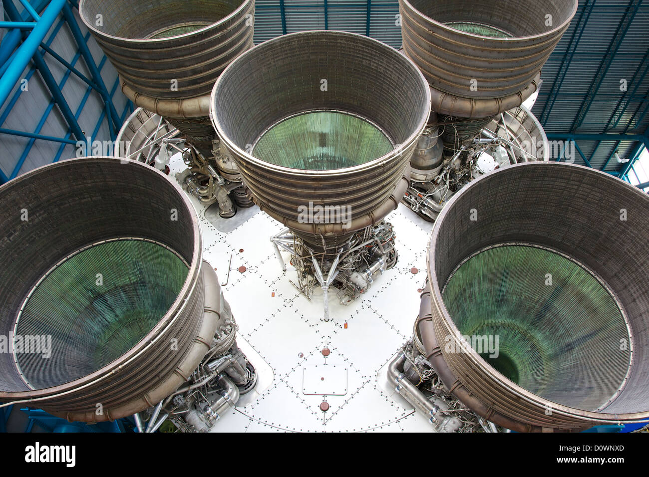 Saturn V rocket engines at the Kennedy Space Center in Florida Stock Photo
